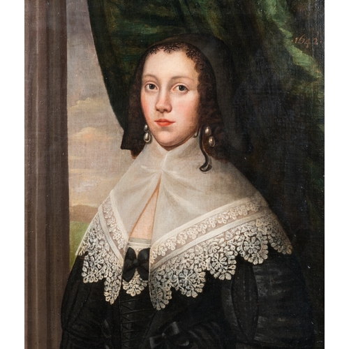 1258 - Dutch school: Portrait of a young woman with lace collar, oil on canvas, dated 1642Dim.: 91 x 81 cm ... 