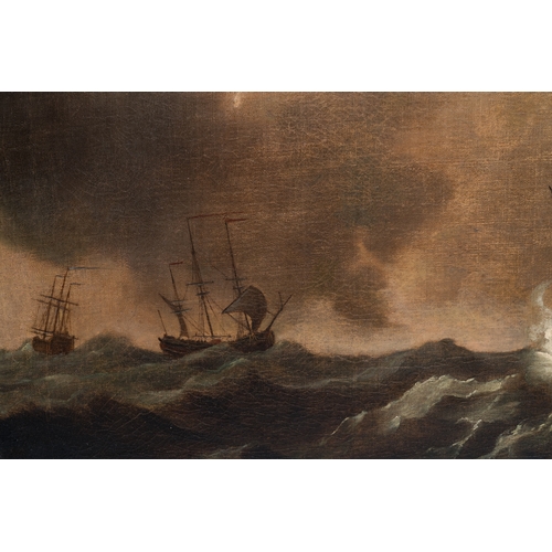 1262 - Follower of Willem van de Velde (1633-1707): 'Marine view with four British ships at sea', oil on ca... 