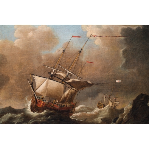 1262 - Follower of Willem van de Velde (1633-1707): 'Marine view with four British ships at sea', oil on ca... 