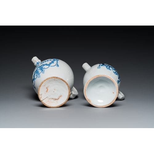 1276 - Two blue and white Brussels faience wet drug jars, late 17th and 19th C.H.: 23 cm (the tallest)... 