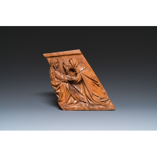 1281 - A carved oak retable fragment depicting 'The Annunciation', North-Brabant, 15th C.Dim.: 29 x 26 x 7,... 