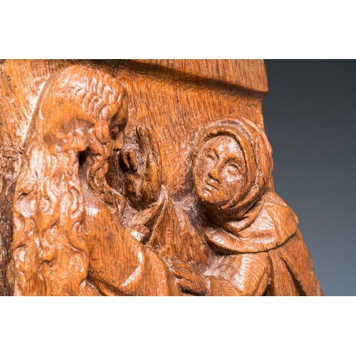 1281 - A carved oak retable fragment depicting 'The Annunciation', North-Brabant, 15th C.Dim.: 29 x 26 x 7,... 