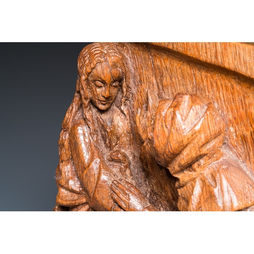 1281 - A carved oak retable fragment depicting 'The Annunciation', North-Brabant, 15th C.Dim.: 29 x 26 x 7,... 