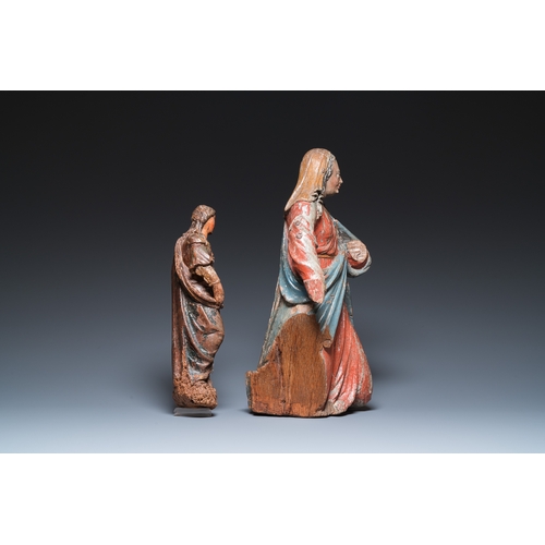 1282 - Two polychromed wood sculptures of Mary, 16th C.H.: 49 - 32 cm
 
 Provenance:- The collection of Mr.... 