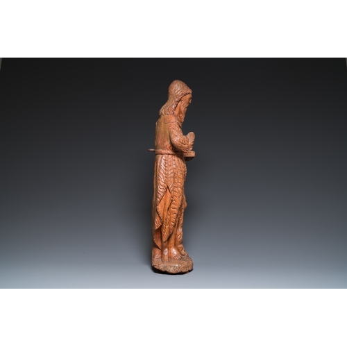 1284 - A large carved oak sculpture of John the Baptist holding the Lamb, 16th C.H.: 74,5 cm
 
 Depicted st... 