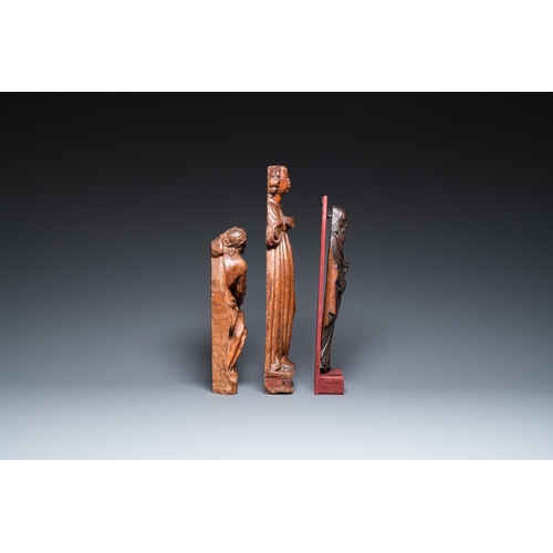 1285 - Three wood sculptures of the Pensive Christ, Antonius the Great and a saint, 16th C.H.: 30 cm (the P... 