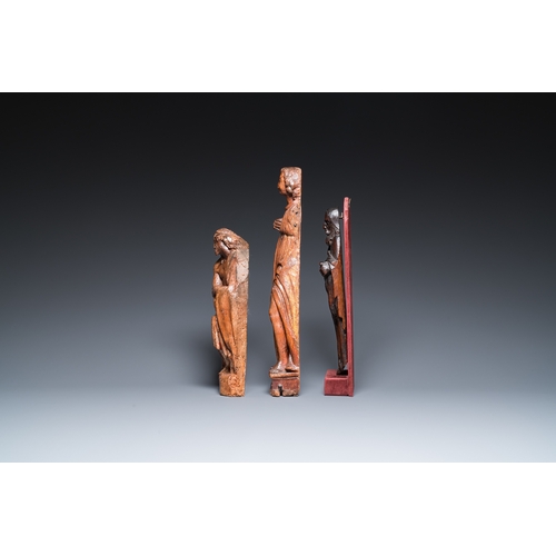 1285 - Three wood sculptures of the Pensive Christ, Antonius the Great and a saint, 16th C.H.: 30 cm (the P... 