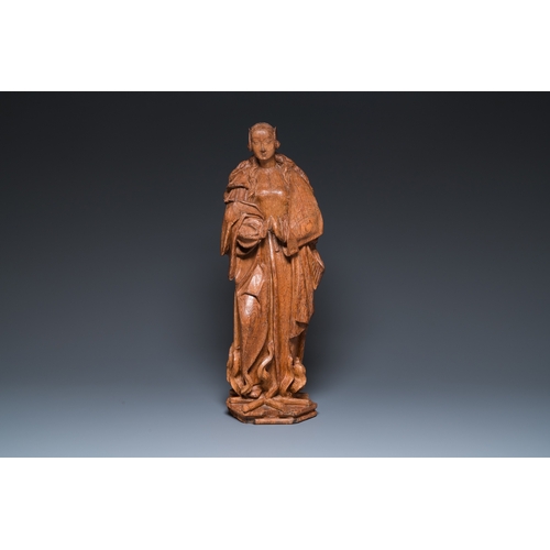 1289 - A Flemish carved oak sculpture of a female saint on a pyre, Brabant region, first half 16th C.H.: 64... 