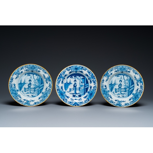 1294 - Five Dutch Delft blue and white plates, 18th C.Dia.: 23 cm (the largest)