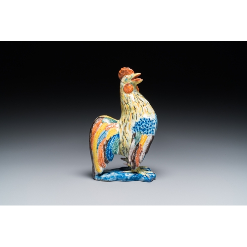 1315 - A fine polychrome Dutch Delft model of a rooster, 18th C.H.: 20,5 cm