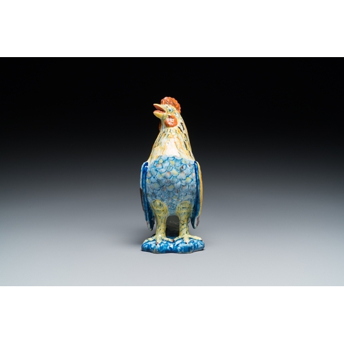 1315 - A fine polychrome Dutch Delft model of a rooster, 18th C.H.: 20,5 cm