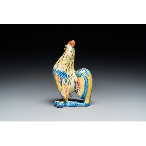 1315 - A fine polychrome Dutch Delft model of a rooster, 18th C.H.: 20,5 cm