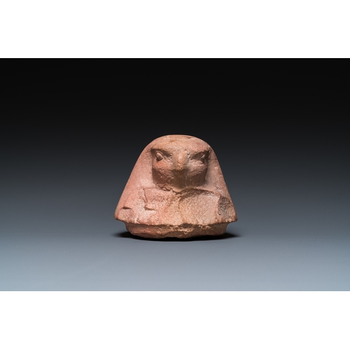 1397 - An Egyptian light brown limestone canopic lid in the shape of a falcon head, Late PeriodH.: 11 cm (i... 