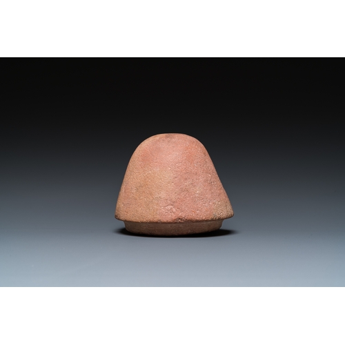 1397 - An Egyptian light brown limestone canopic lid in the shape of a falcon head, Late PeriodH.: 11 cm (i... 