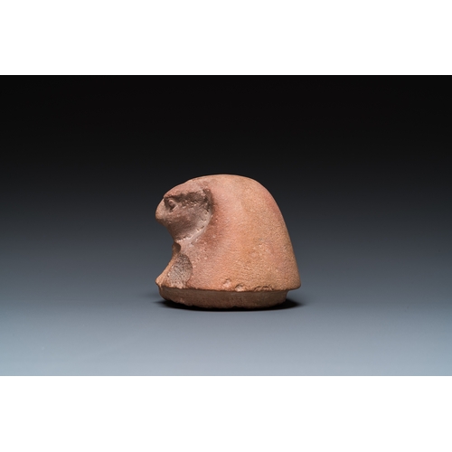 1397 - An Egyptian light brown limestone canopic lid in the shape of a falcon head, Late PeriodH.: 11 cm (i... 