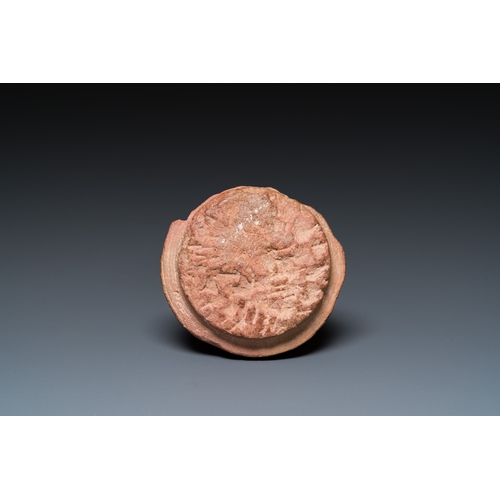 1397 - An Egyptian light brown limestone canopic lid in the shape of a falcon head, Late PeriodH.: 11 cm (i... 