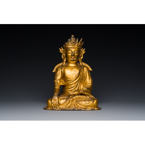 258 - A fine Chinese gilt bronze sculpture of Shakyamuni Buddha, 15/16th C.Description:H.: 28,5 cm Provena... 