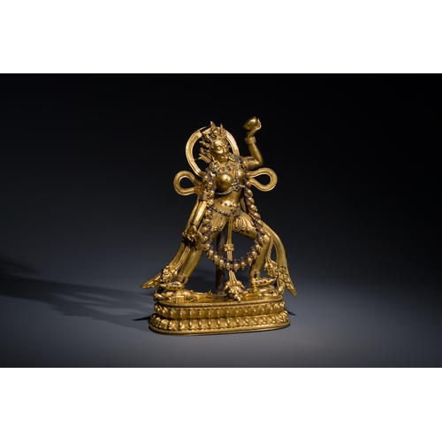 262 - A Tibetan gilt bronze sculpture of Sarvabuddha Dakini, probably 15th C.Description:H.: 35,5 cm Weigh... 