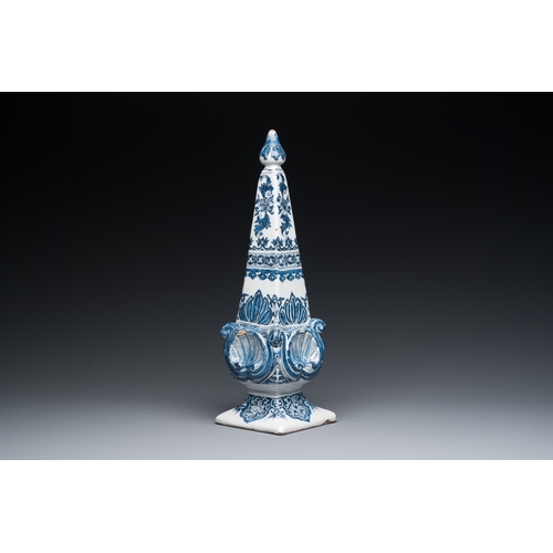 340 - A fine Dutch Delft blue and white obelisk, late 17th C.Description:H.: 36 cm  Marked AK on the back ... 