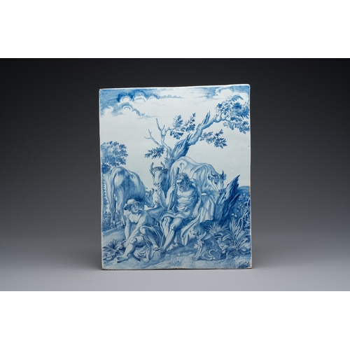 348 - A large rectangular Dutch Delft blue and white plaque, 2nd half 18th C.Description:Dim.: 42 x 33,5 c... 