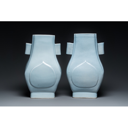 15 - A pair of Chinese monochrome lavender-blue-glazed 'fanghu' vases, Guangxu mark and of the periodDesc... 