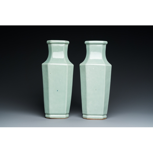 16 - A pair of Chinese monochrome celadon-glazed vases, Xuantong mark and of the periodDescription:H.: 30... 