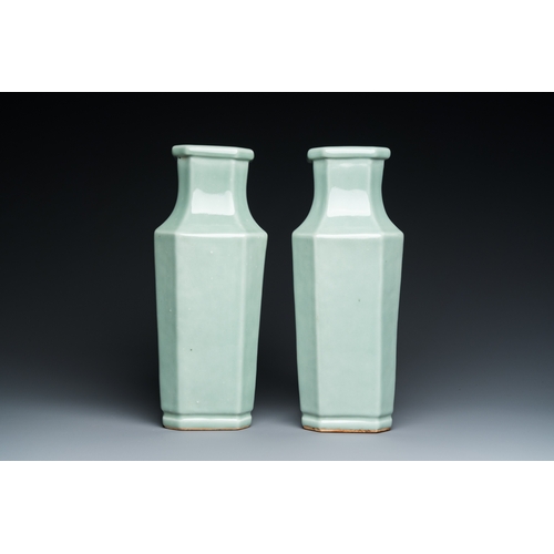 16 - A pair of Chinese monochrome celadon-glazed vases, Xuantong mark and of the periodDescription:H.: 30... 