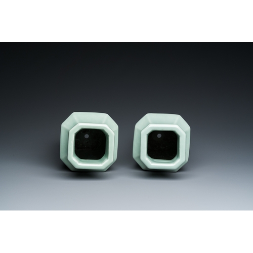 16 - A pair of Chinese monochrome celadon-glazed vases, Xuantong mark and of the periodDescription:H.: 30... 