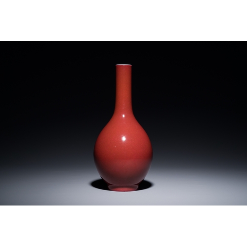 18 - A Chinese monochrome dark ruby-red-glazed bottle vase, Qianlong mark and of the periodDescription:H.... 