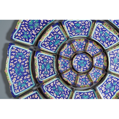 29 - An exceptionally large Chinese Canton enamel rice table or sweetmeat set in its original Canton gilt... 