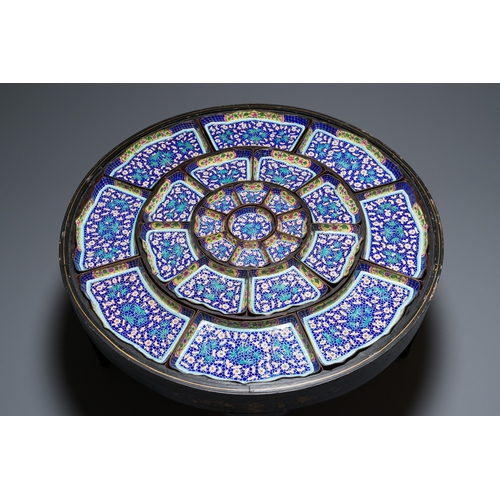 29 - An exceptionally large Chinese Canton enamel rice table or sweetmeat set in its original Canton gilt... 