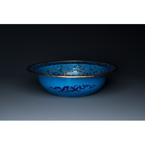 32 - A Chinese pseudo-cloisonne Canton enamel basin, Qianlong mark and of the periodDescription:Dia.: 34 ... 