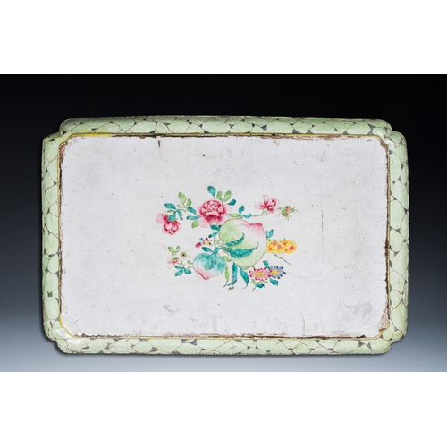 34 - A massive Chinese Canton enamel rectangular tray, Yongzheng/QianlongDescription:Dim.: 75 x 49 cmCond... 