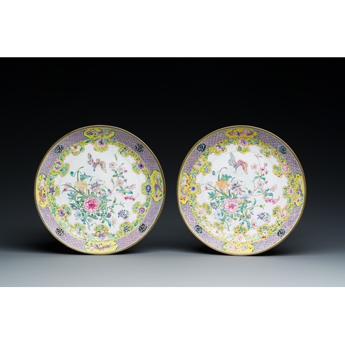 36 - A pair of Chinese Canton enamel plates with exceptionally fine floral design, YongzhengDescription:D... 