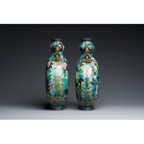 42 - A pair of Chinese cloisonne moon flask vases, 'bianhu', JiaqingDescription:H.: 39 cmCondition:The ab... 