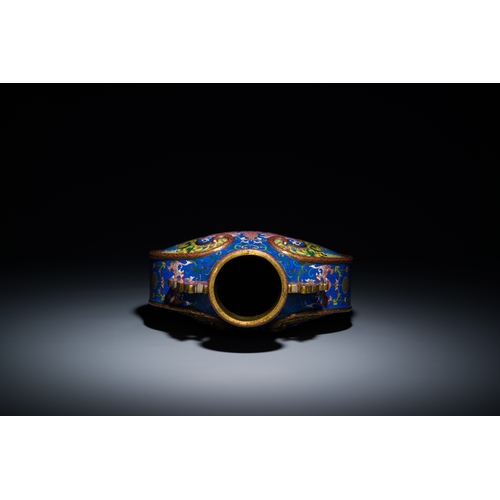 43 - A Chinese cloisonne moonflask vase or 'bianhu' with Shou-characters on a yellow and blue ground, Jia... 