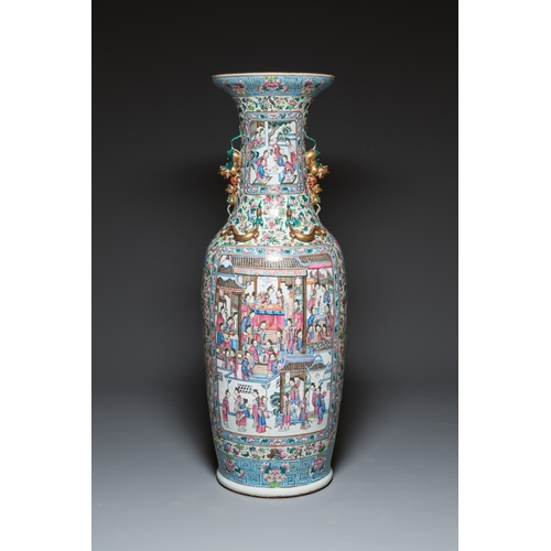 47 - A pair of massive Chinese famille rose vases, 19th C.Description:H.: 133 cmCondition:The absence of ... 