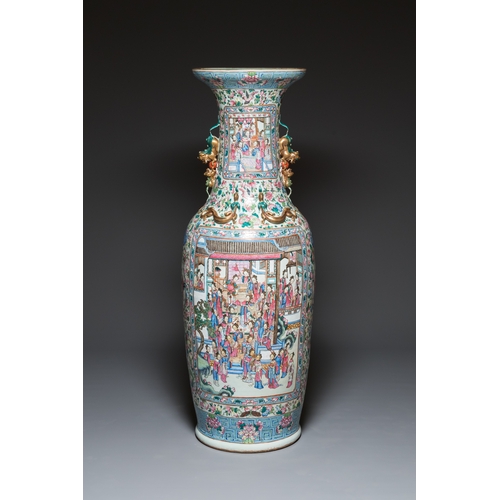 47 - A pair of massive Chinese famille rose vases, 19th C.Description:H.: 133 cmCondition:The absence of ... 