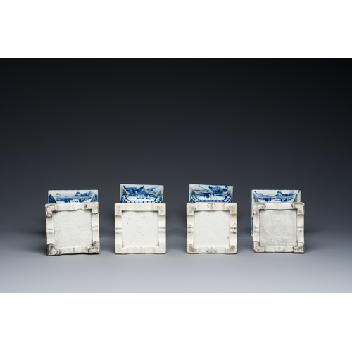 51 - A large Chinese blue and white five-piece altar garniture, 19th C.Description:H.: 45,5 cm (the incen... 