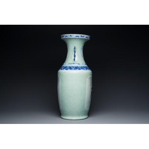 52 - A rare Chinese blue and white celadon-ground 'Wu Shuang Pu' vase, 19th C.Description:H.: 60,5 cmCond... 