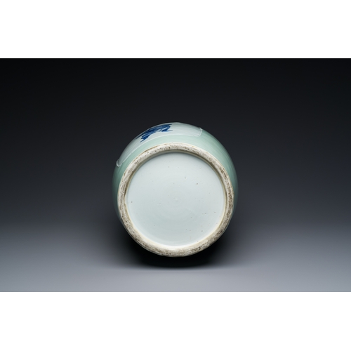 52 - A rare Chinese blue and white celadon-ground 'Wu Shuang Pu' vase, 19th C.Description:H.: 60,5 cmCond... 