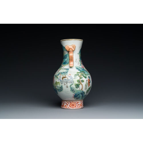 57 - A fine Chinese famille rose 'hu' vase with ruyi handles, 19th C.Description:H.: 25 cmCondition:The a... 