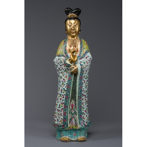 66 - An exceptionally large Chinese famille rose sculpture of Guanyin, Li Fu Xing Hao æç¦èè seal m... 