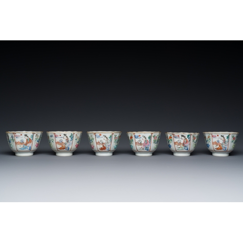 83 - Six Chinese famille rose cups and saucers, Xianfeng mark and of the periodDescription:Dia.: 13 cm (t... 