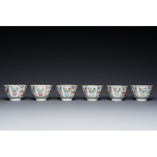 83 - Six Chinese famille rose cups and saucers, Xianfeng mark and of the periodDescription:Dia.: 13 cm (t... 