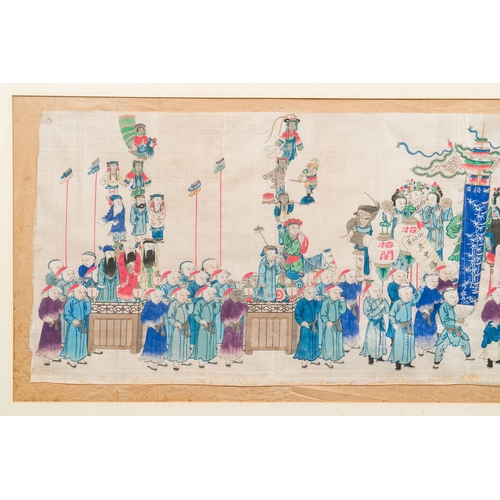 95 - Chinese school: The pilgrimage procession of the Dajia Mazu festival in Taiwan, ink and colour on si... 