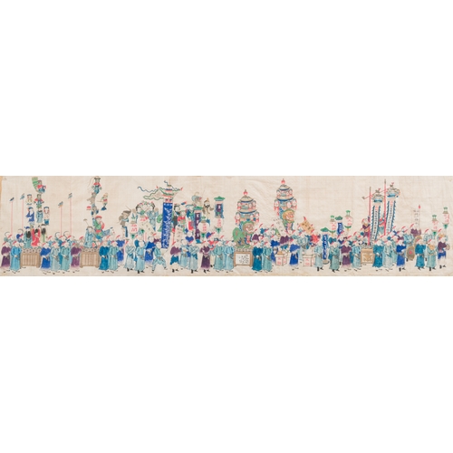 95 - Chinese school: The pilgrimage procession of the Dajia Mazu festival in Taiwan, ink and colour on si... 