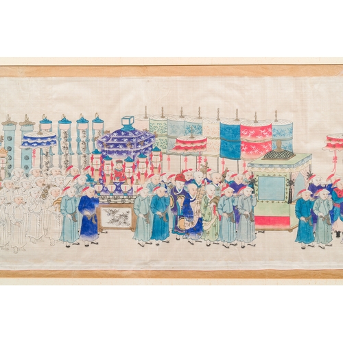 95 - Chinese school: The pilgrimage procession of the Dajia Mazu festival in Taiwan, ink and colour on si... 