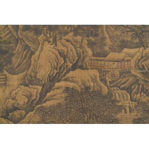 97 - Chinese school: 'Mountainous landscape', ink and colour on silk, MingDescription:Dim.: 257 x 82,5 cm... 