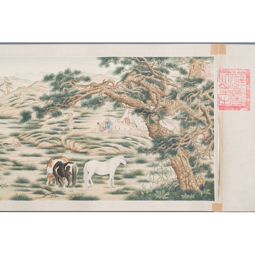 98 - Chinese school, after Giuseppe Castiglione éä¸å¯§ (1688-1766): '100 horses', handscroll, ink and ... 